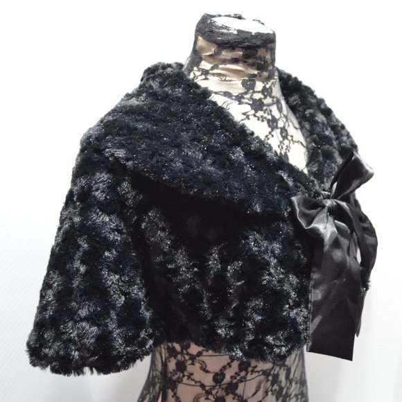 Charlotte Russe Faux Mink Shoulder Wrap Women Small Bow Evening Cape Luxury Soft - Picture 1 of 8